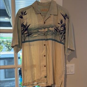 Tommy Bahama Cream and Blue Casual Button Down Shirt
